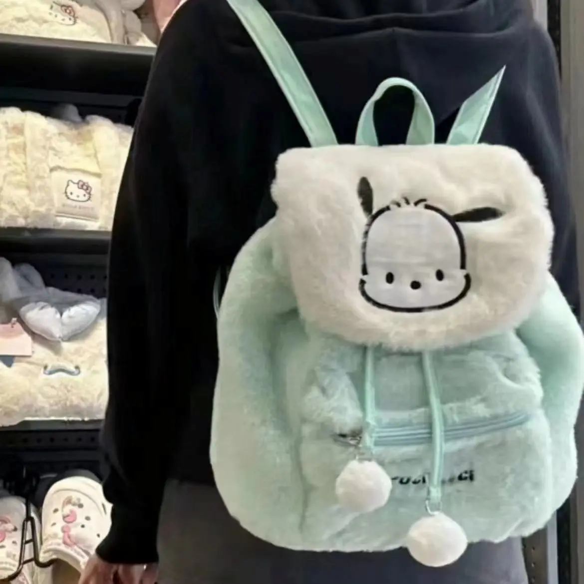 Botu New Arrivals Sanrios Backpacks Drawstring Stuffed Fur Fluffy Girls Shoulder Bags My Melody Hello KT Kuromi Plush Backpack