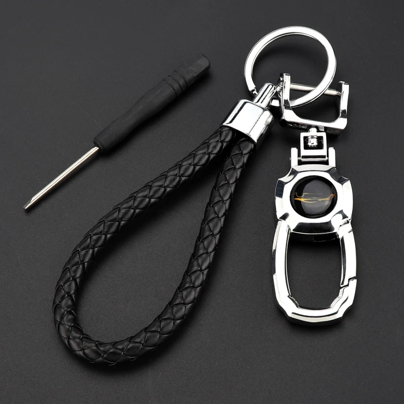 Hand-woven leather Car Key Chain Bag Leather Car Key Holder Keyring Zipper Case for Auto Remote Key Fob Cover Men Women
