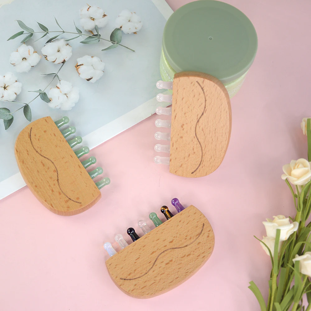 Wholesale Gemstone Massage Comb Shower Hair Brush Scalp Massage for Hair Growth Relieve Headache