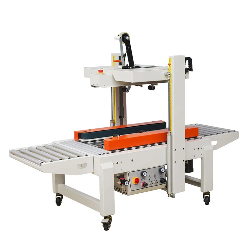 Carton sealer box sealing packaging machine with up bottom conveyor automatic adjust according to box size packing machine