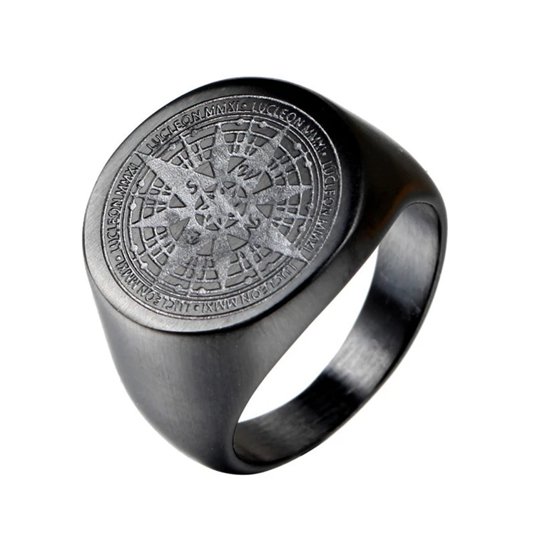 Wholesale Fashion Black Jewelry Silver Punk Geometry Compass Stainless Steel Men Ring