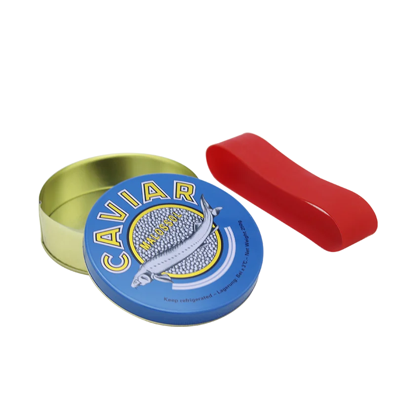 Custom Logo Recyclable Embossed Metal Tinplate Box Caviar Food Container