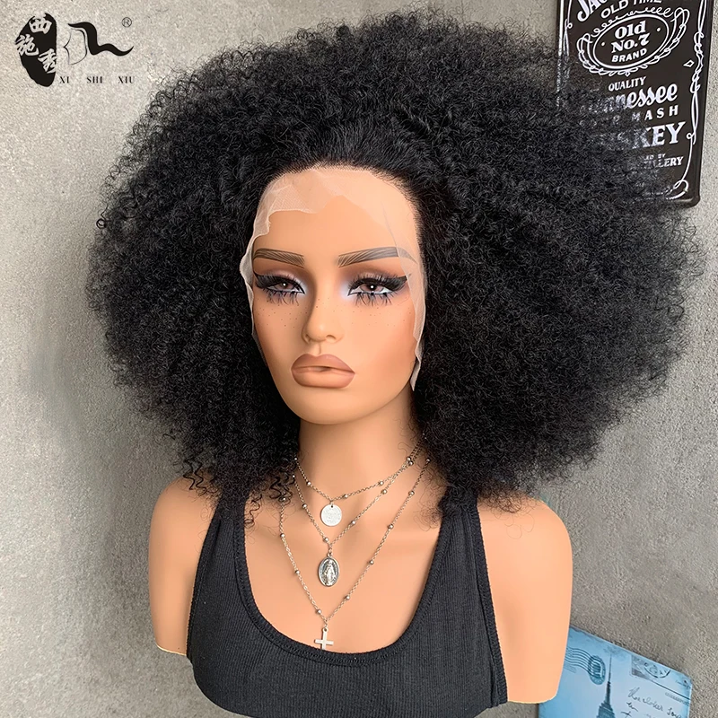 Factory Vendor 80% Human Hair Afro Wave Pixie Wig Bomb Blend Hot Selling Natural Black Afro Kinky 13x4 Lace Full frontal Bob Wig