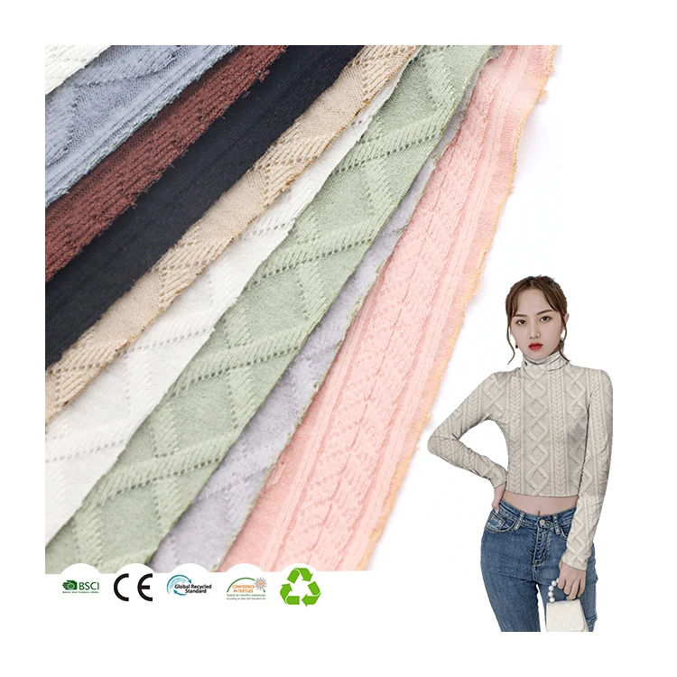 Fashion Brushed Pointelle Knitted 3D Jacquard  94 Polyester 6 Spandex Stretch Dyed dress sweatshirt fabrics