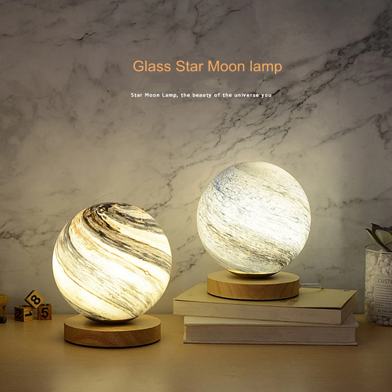 Star Moon Light Decoration Pink Girl Glass Ball Small Night Lamp Usb Table Lamp Moon