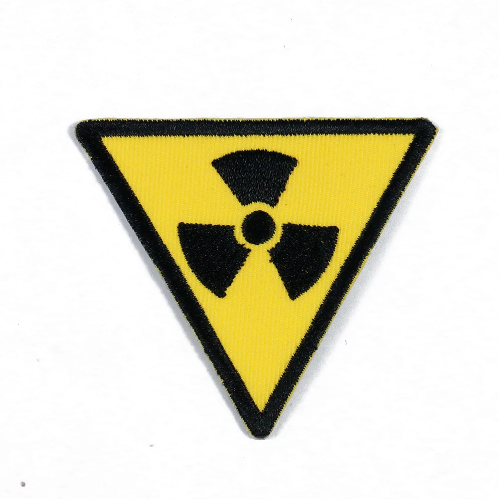 
High quality customized yellow twill heat cut triangle radiation symbol embroidery patches for clothing decoration 