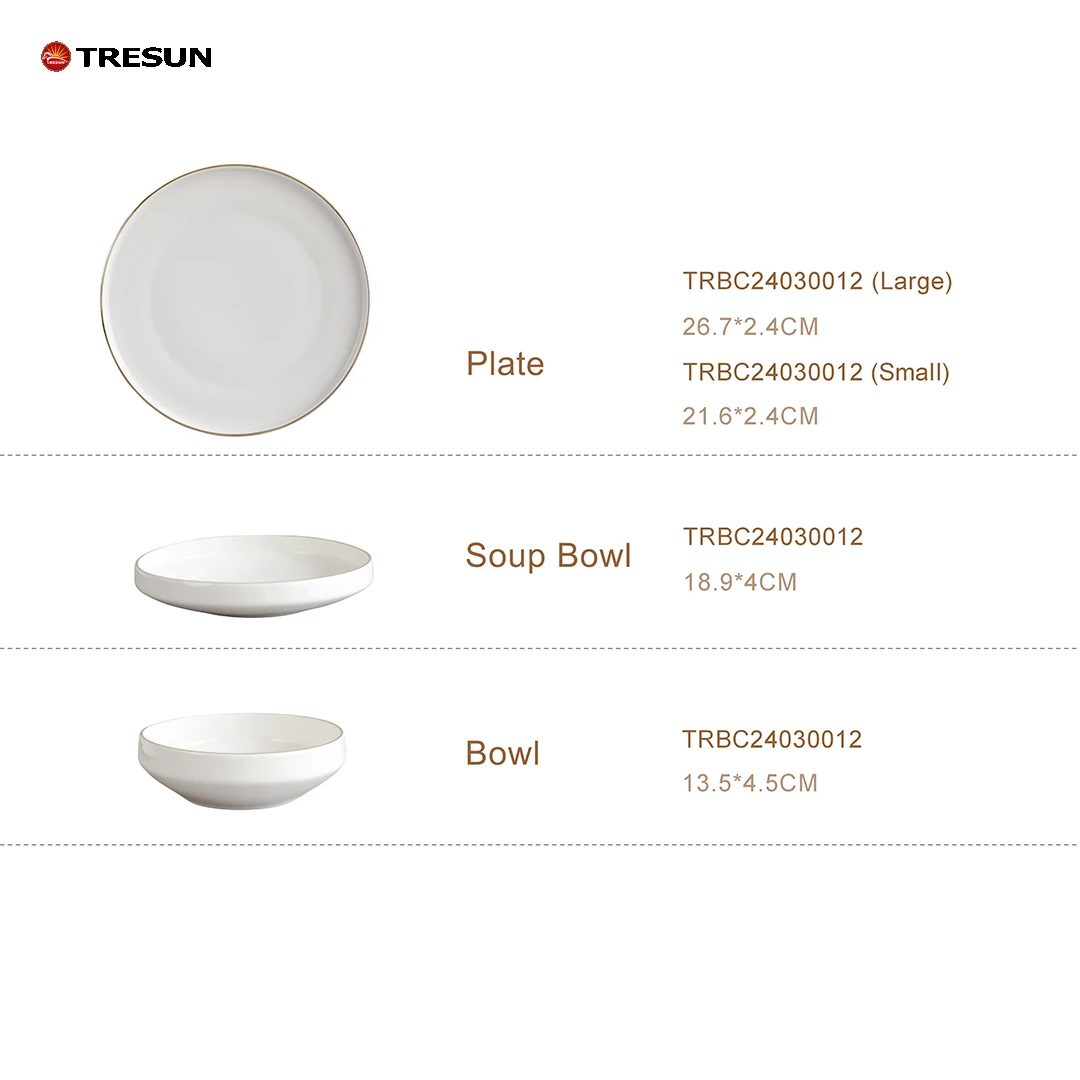 24 pcs service for 4 6 plates and bowls white gold rim new bone china dinnerware set