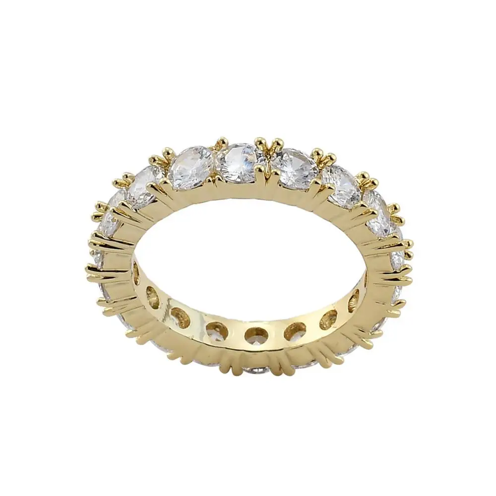 Luxury Women Finger Ring Platinum Plated Round Cut AAA CZ Diamond Eternity Band Ring