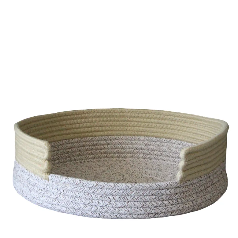 Indulge your furry friend in pure comfort with beige cotton rope basket cat dog bed Handcrafted for cozy naps and stylish decor