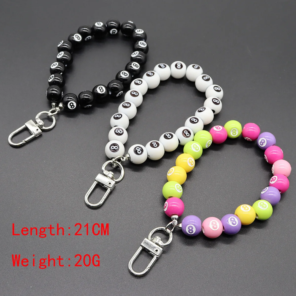 Simple alloy door buckle Black 8 lanyard ins Beaded mobile phone chain Key chain pendant Bag lanyard accessories