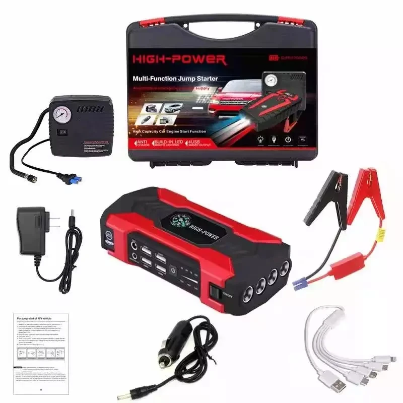 Emergency car jump starter kit car battery jump starter 12v  28000mah high power car jump starter with air compressor