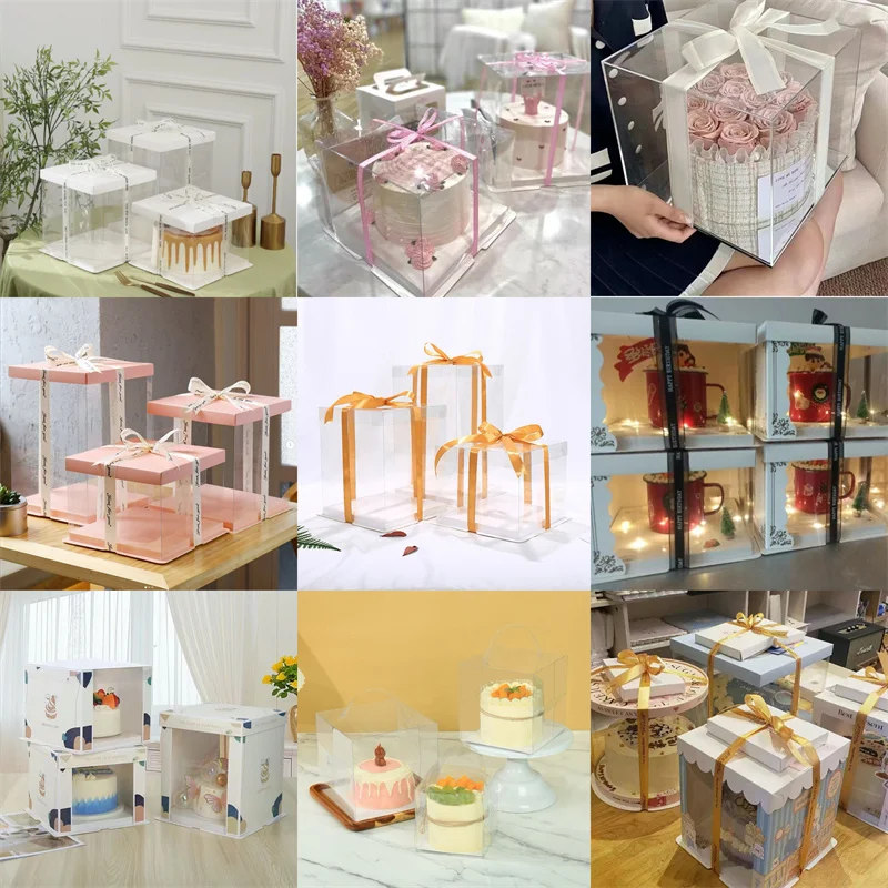 Discount Biodegradable Egg Tart Cupcake Bread Puff White Cardboard Packaging Pvc Transparent Cake Box