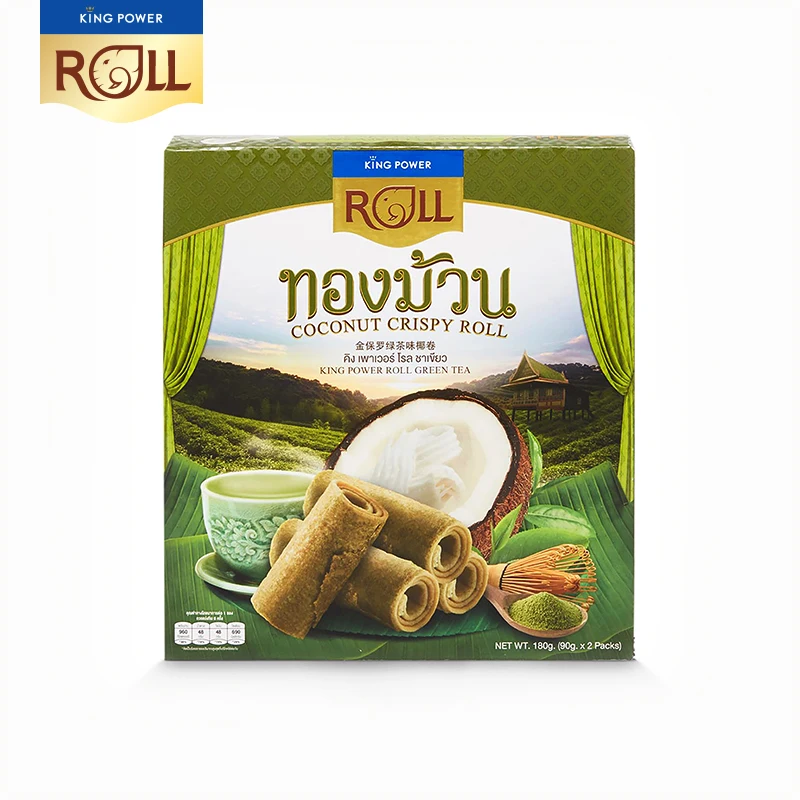 KING POWER ROLL Green Tea - Sweet Coconut Crispy Rolls THAI SNACK FOR EVERYONE TO ENJOY WITH DELICIOUS TASTE FROM THAILAND