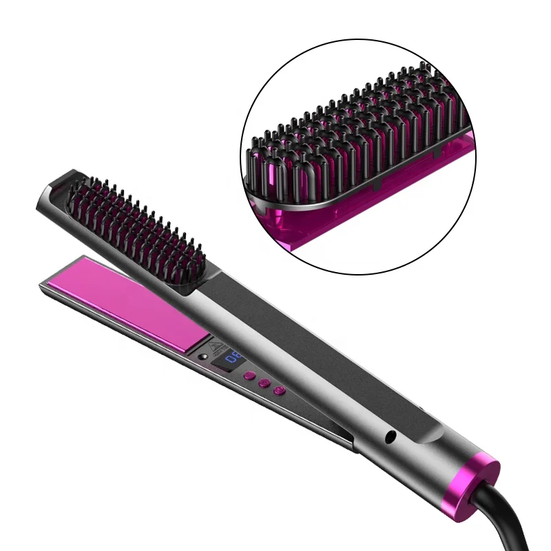 Hot Product Electric Hair Straightener Brush Hair Comb LED Gift Box Ceramic Safety 3 in 1 Hair Straightener Curler and Comb