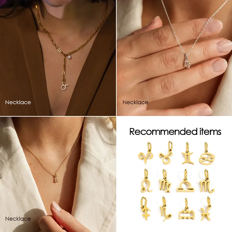 Jewelry Accessories 12 Constellations Stainless Steel Charm DIY Necklace Bracelet Pendant Wholesale Zodiac Charms