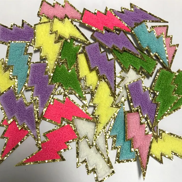 Glitter Chenille Lighting Bolt Patches Self-adhesive Patches