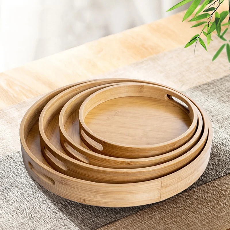 Round Tray As Coffee Table Decor Serving Tray Restaurant Breakfast Dinner Food Fruit Bamboo Serving Tray