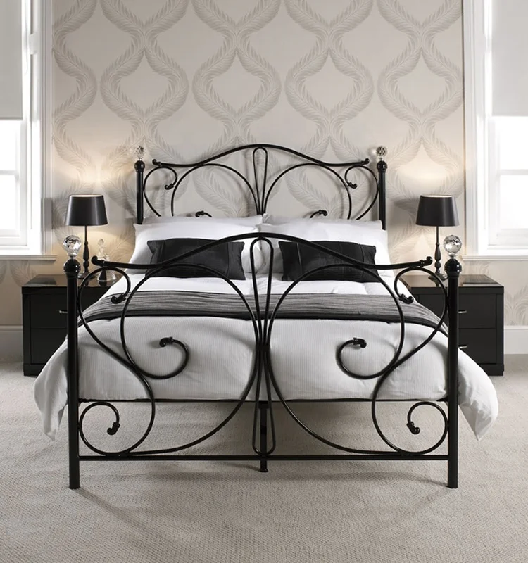 
wholesale hotel modern bedroom designs white metal double bed sell 