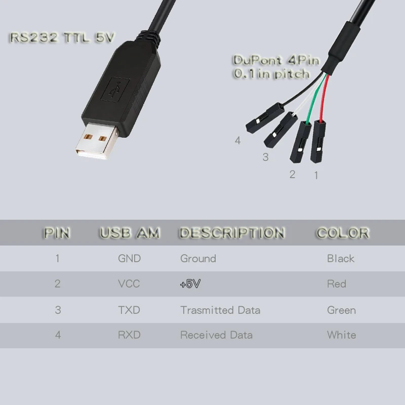 Module 4 pin Converter Serial Line FTDI RS232 USB to UART TTL Cable