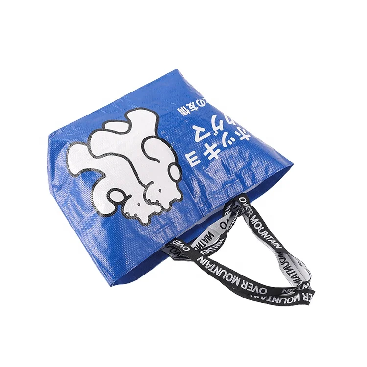 Custom Japanese style Cartoon Printed Eco Reusable Grocery Tote Large Recycled PP Woven Shopping Bag with Double Handle