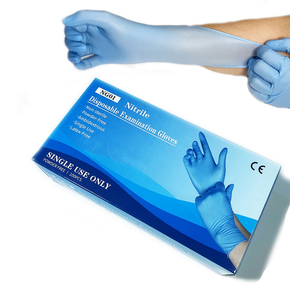 cheap eco disposable dental surgical medical use blue bulk thick nitrile hand gloves powder free 100 pcs price