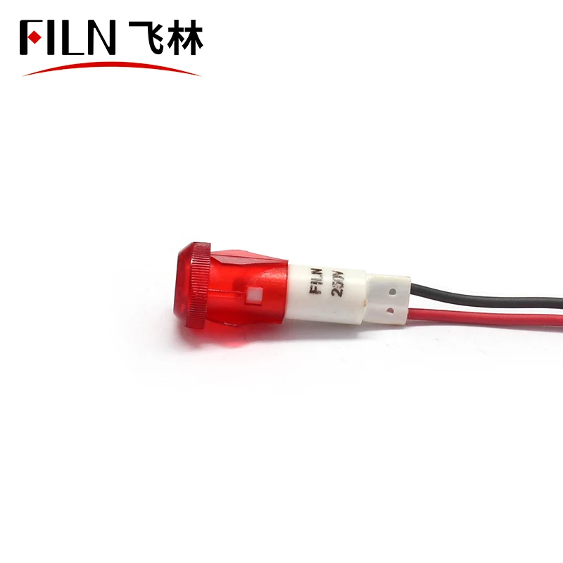  FILN 10mm Signal Lamp light with wire neon bulb 12v 24v pilot 220v industrial indicator red