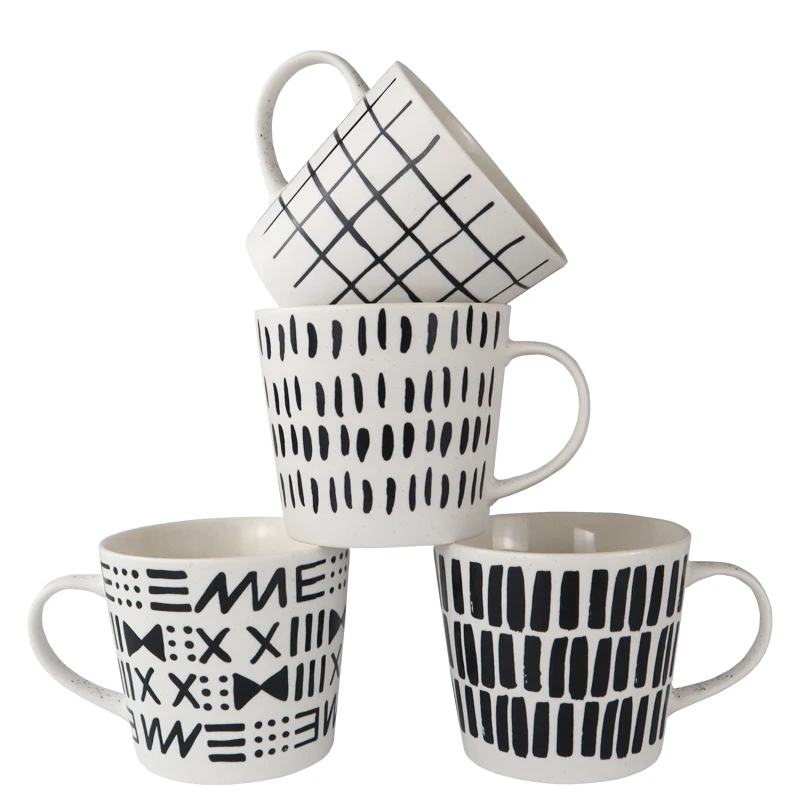 Оптовая продажа, высококачественные матовые кофейные чашки с геометрическим рисунком, кружки, керамические чашки
