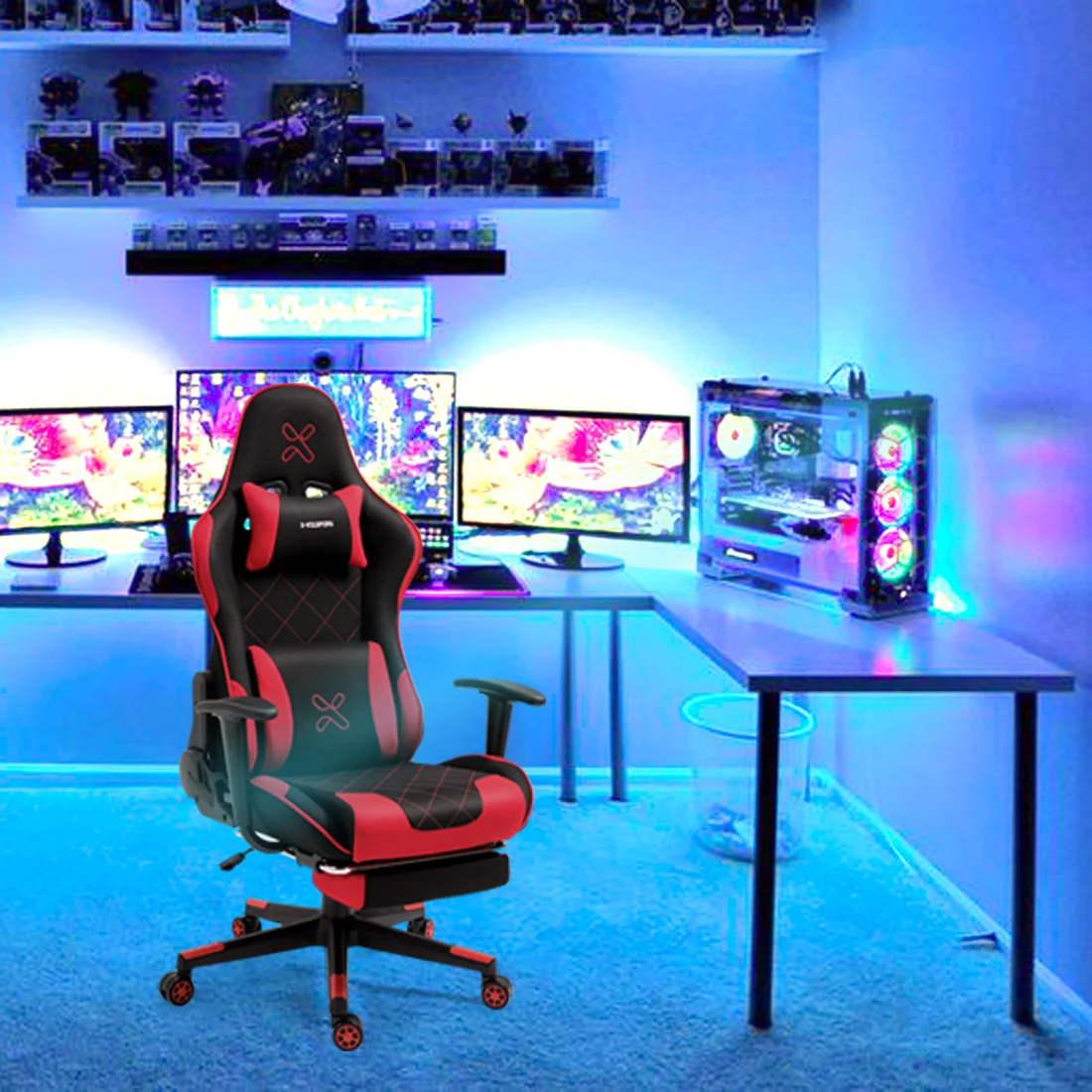 Red and black gaming chair for PC and mobile gaming