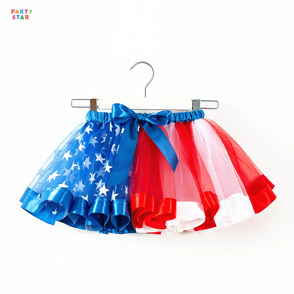 Hot Sale Us Flag Ballet Short Skirt Kids Princess Mesh Mini Fluffy Girls Tutu Skirts