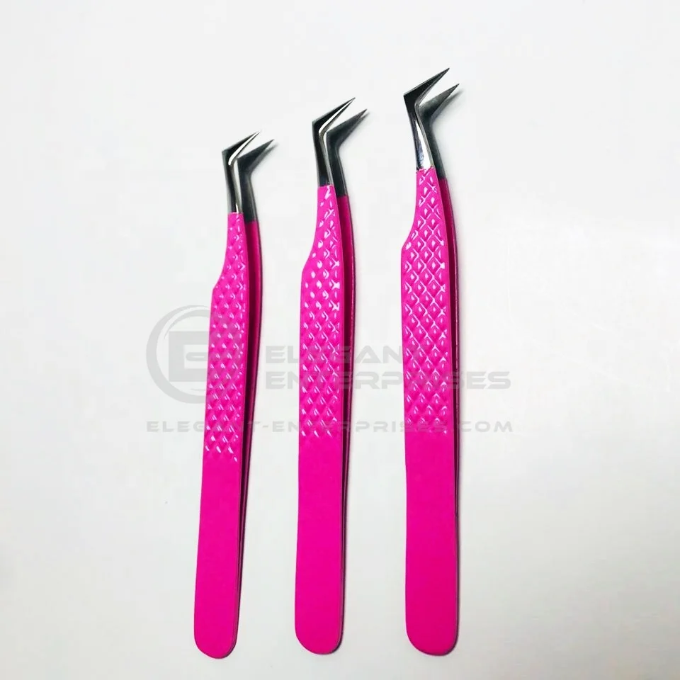 
 Ярко-розовые русский объем L типа с бриллиантом сцепление для наращивания ресниц Пинцет/нержавеющая сталь все доступные для заказа цвета  