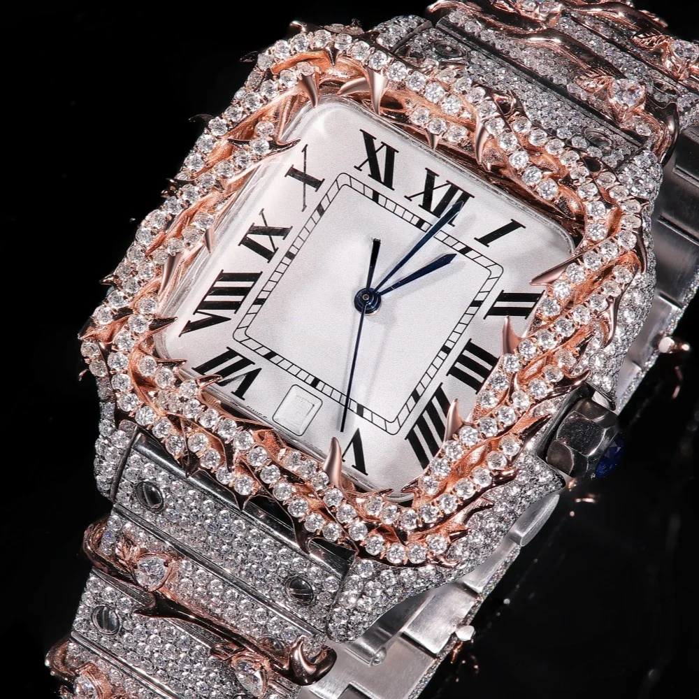 Hip hop Rappers artist moissanite diamond watch Iced Out VVS Moissanite watch High Quality Movement Iced out