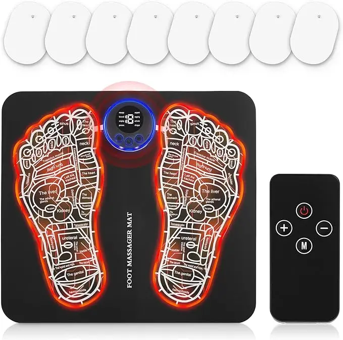 Foldable Tens Vibrating Foot Massage Mat with 8 Modes 19 Levels Circulation Muscle Stimulator Ems Foot Massager Pad