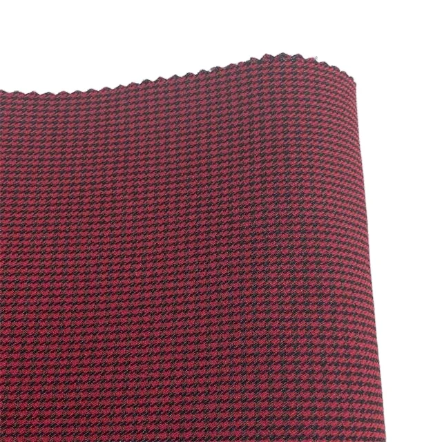 
Classic woven red black yarn dyed houndstooth plaids bengaline fabric for stretch pants and blazers 