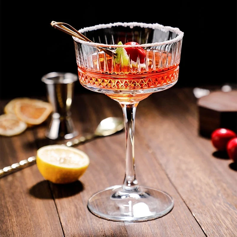 Custom Bar Restaurant Party Glassware Vertical Embossed Ice Cream Cup Goblet Sangria Wine Martini Cocktail Glass