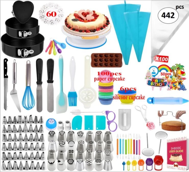 Cake Decorating Supplies Kit With Nonslip Turntable Stand Pastry DIY Accessories-Bakeware-Springform Pan Set -Icing Tip