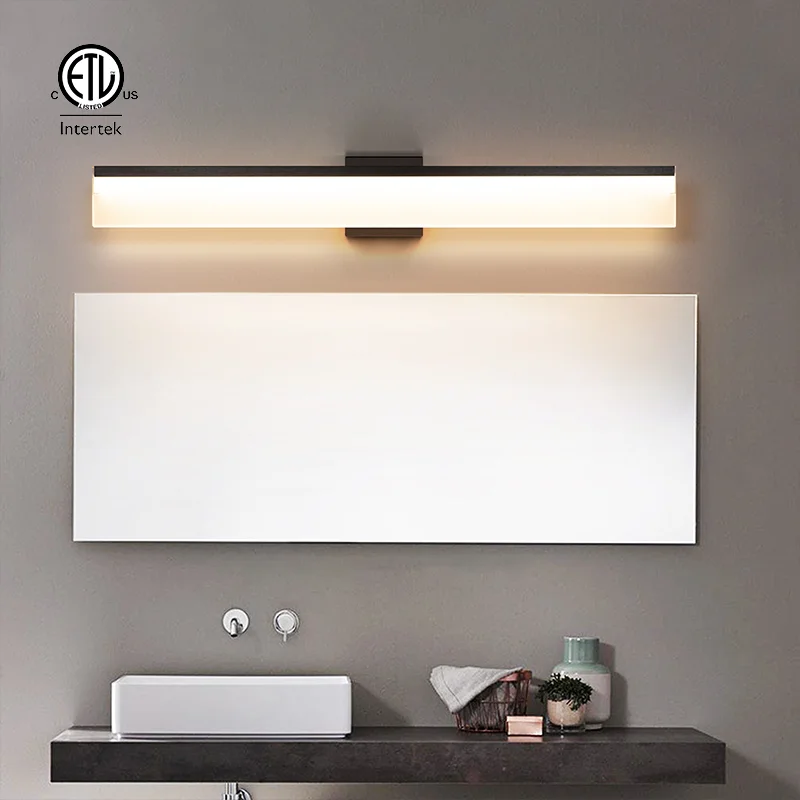 Black Aluminum Acrylic Shade Wall Sconce - Modern Rectangular Bathroom Mirror Light, Sleek Design for Vanity Illumination