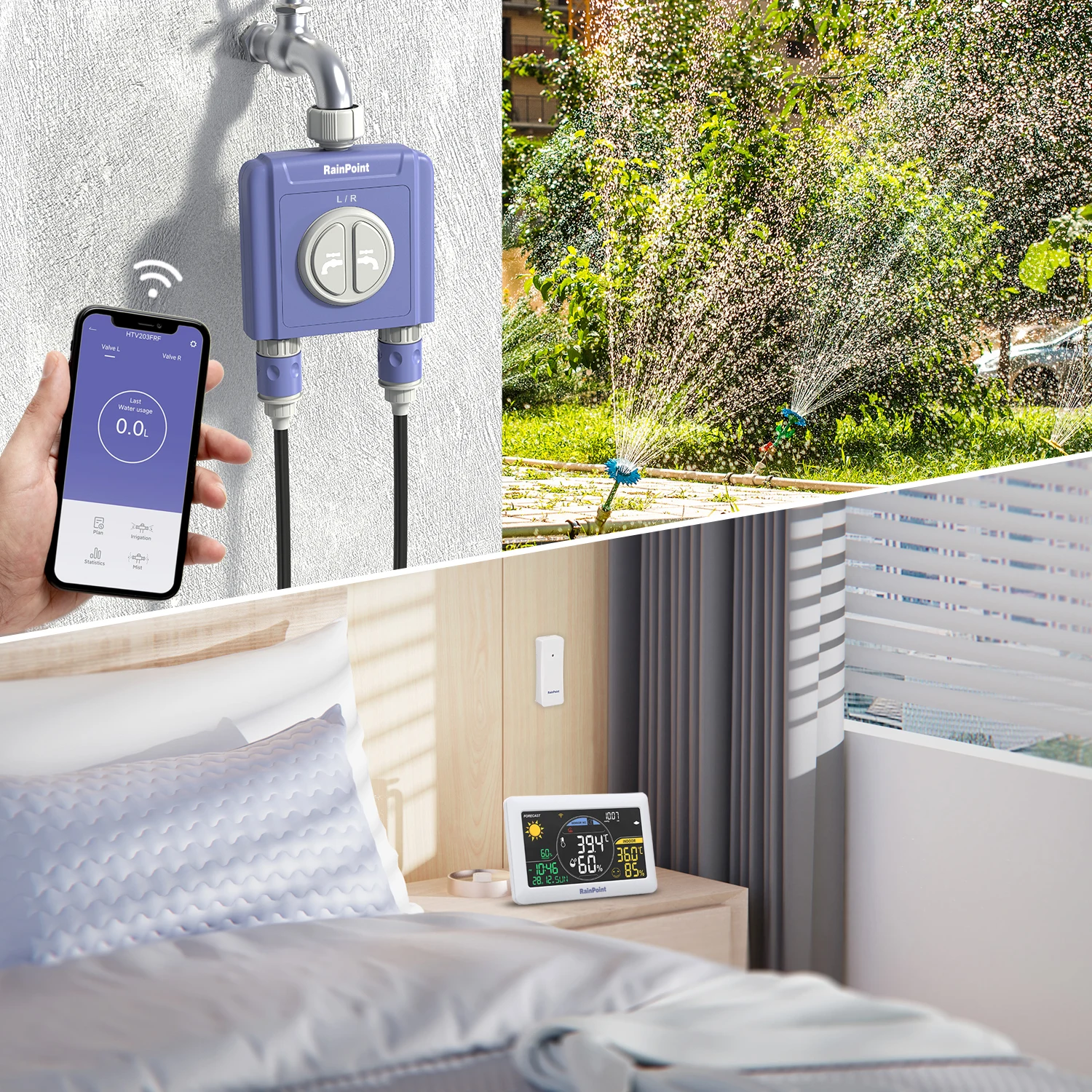 WIFI Smart Programmable Water Timer 2-Zone with Weather Station Gateway Home Temperature Humidity Monitoring Watering System