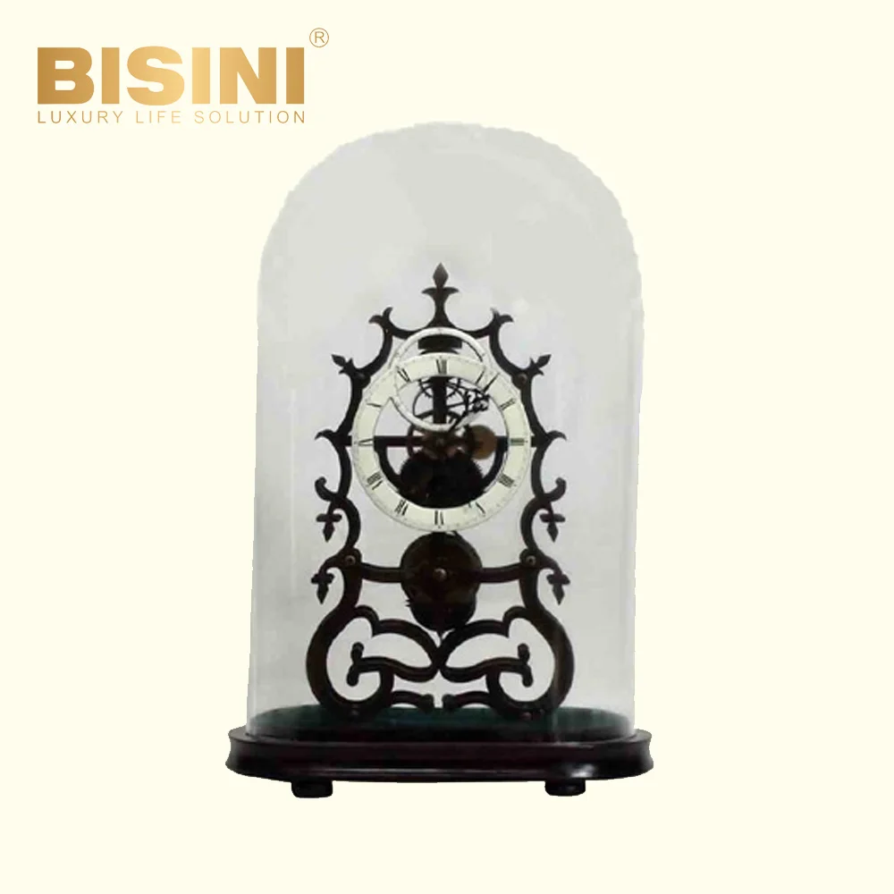 Luxury European antique style Back pendulum skeleton table clock Mechanical gear Desk Clock Glass cover perspective