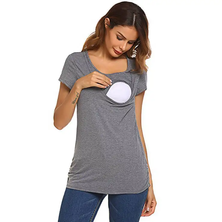 Custom Maternity Nursing Short Sleeve Summer Cotton Blank Print Casual Tshirt For Breastfeeding Pregnancy Women Mama Clothes