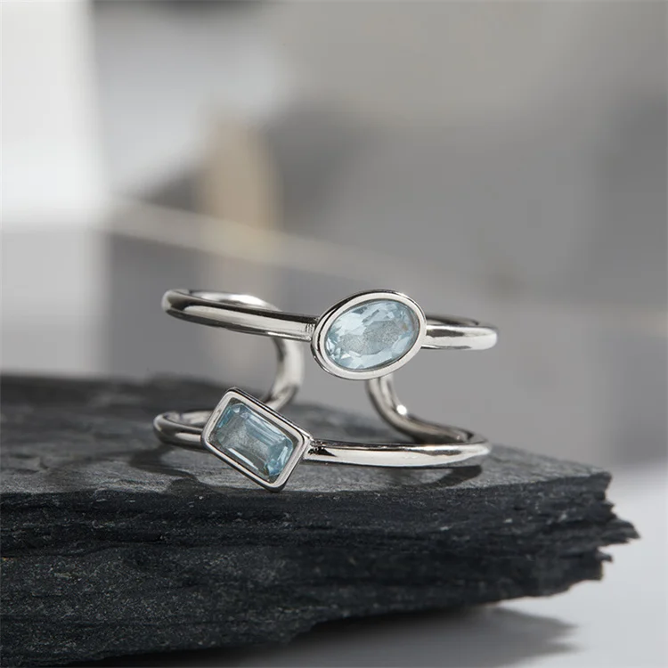 French Style Geometric Oval Garnet Square Topaz Engagement Bands 18K Gold Plated S925 Sterling Silver Jewelry Gemstone Rings