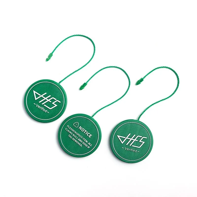 NFC Anti Theft Seal Tag Custom Jewelry Shoes Brand Name Hangtag String Plastic Tags For Clothing Own Logo