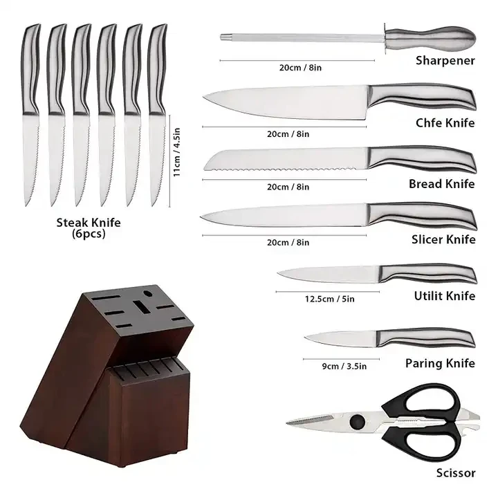 Wholesale 8 Inch 3cr13 14pcs Chef Knife Professional Kitchen Knives Set Stainless Steel Knife Set With Wooden Stand