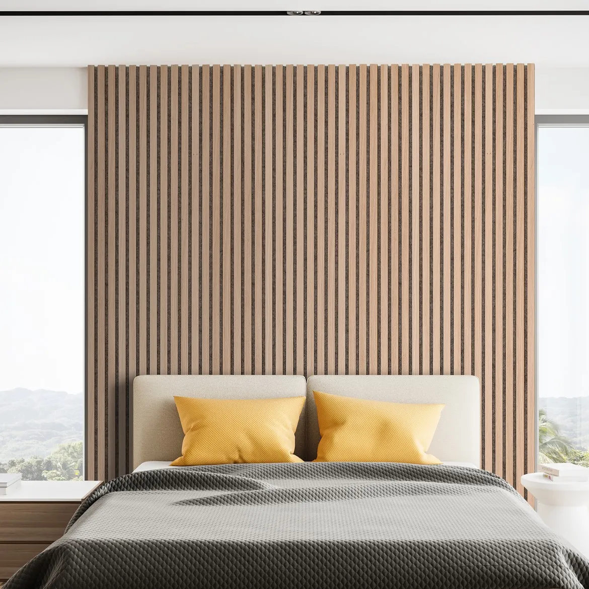 Interior Decoration Wood Veneer Covered MDF Slat Wall Panel With PET Felt Polyester Backing for and Ceiling Acoustic