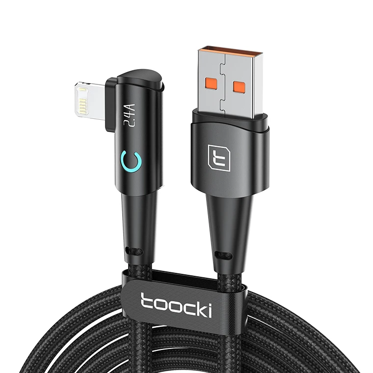 2.4A Elbow Fast Charging Cable USB-A To Lightning 90-Degree Elbow USB2.0 Data Cable Designed For Game