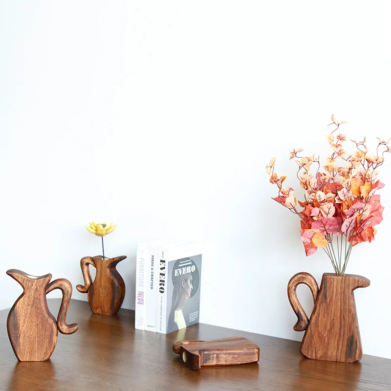 Shengqu handmade wooden decorative flower glass test tube vase for home decor