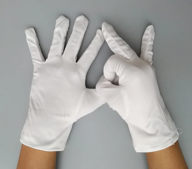 Manufacturer 100% microfiber gloves white polyester dust free gloves for jewelry