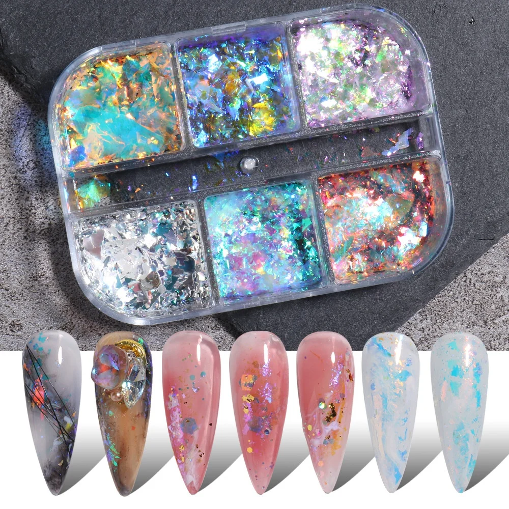 ins Nail Art New Jewelry Aurora Snow Melt Fragment Symphony Reflective Translucent Edelweiss Powder Nail GlitterSequins