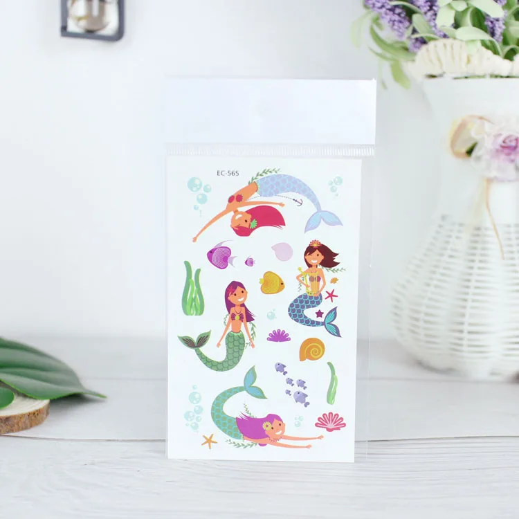 New Mermaid Designs Tattoo Temporary Waterproof Fish Girl Princess Design Cartoon Small Tattoo Sticker For Children Girls
