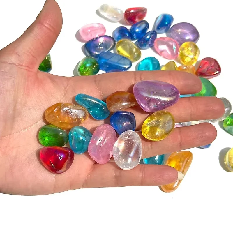 Bulk Wholesale Natural Healing Crystals Stones Aura Clear Quartz Irregular Electroplating Tumbled Stones