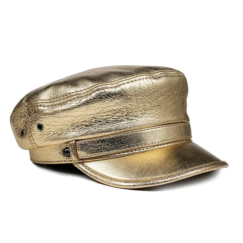 2024 New Style Custom Vintage Navy Captain Flat Top Beret Fashion Biker Hats Leather Caps Caps